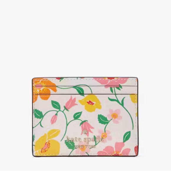 Kate Spade Boxed Madison Strawberry Garden Small Slim Card Holder Pink Multi - Picture 13 of 15